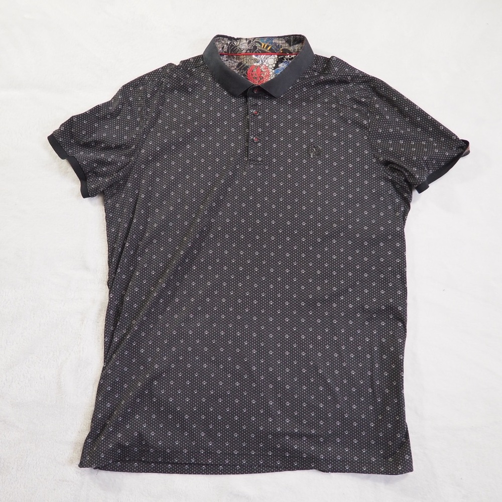 Au Noir Sz 6/2XL Men's Black Micro-Print Polo Shirt
